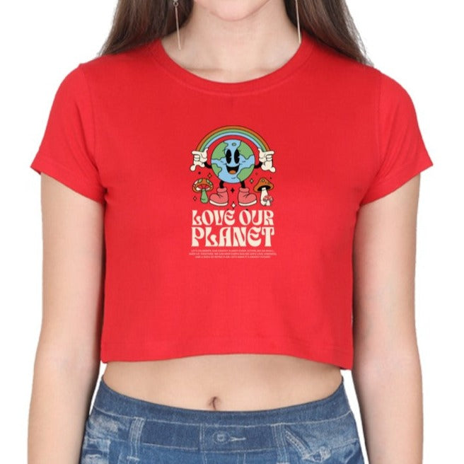 Love Our Planet Printed Round neck Cotton Crop Top