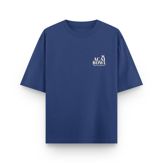 Blue t-shirt with 'Acai Bowl' logo on a white background