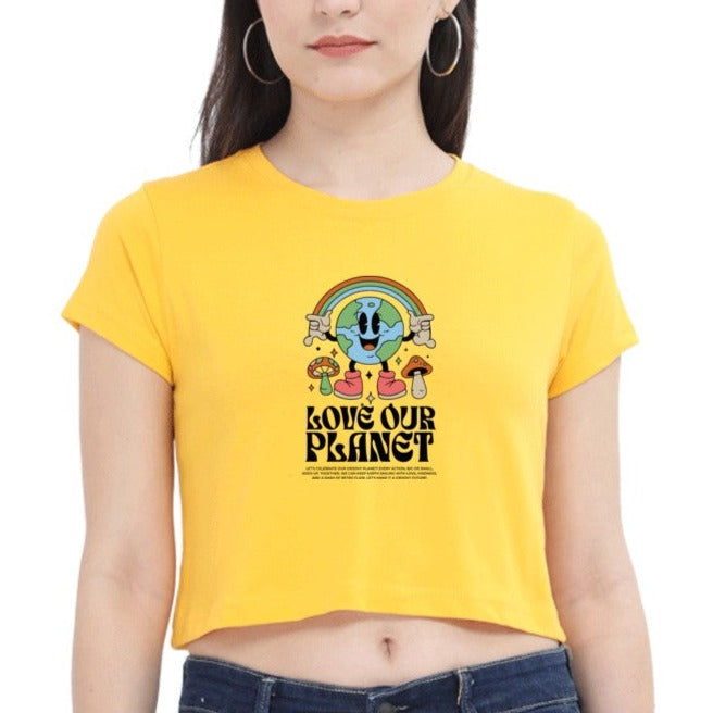 Love Our Planet Printed Round neck Cotton Crop Top