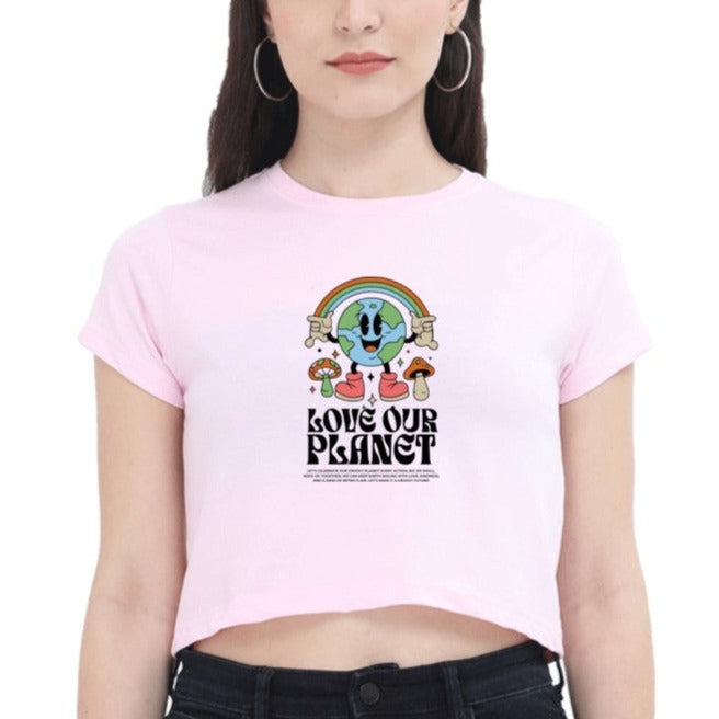 Love Our Planet Printed Round neck Cotton Crop Top
