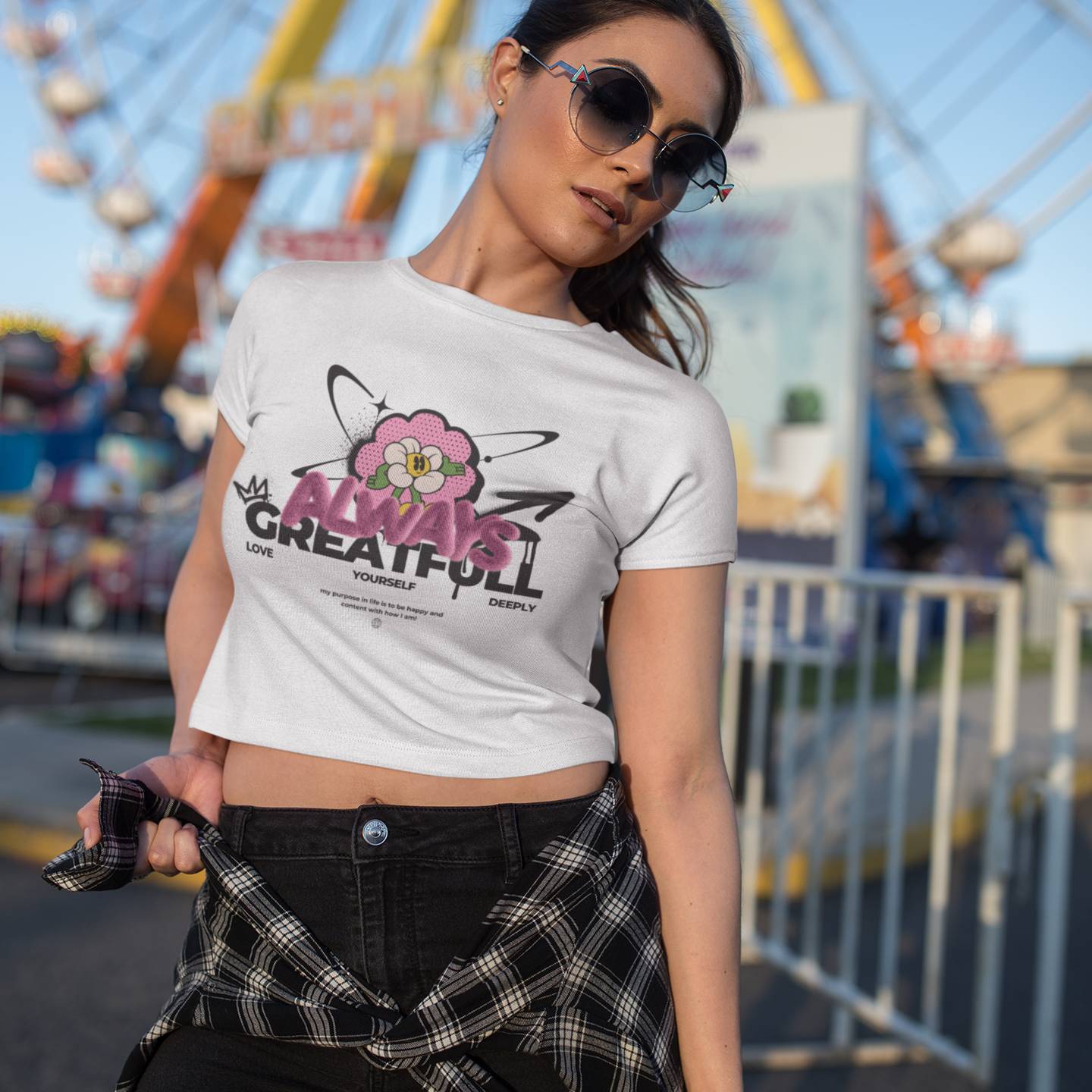 Always Greatfull Printed Cotton Crop Top