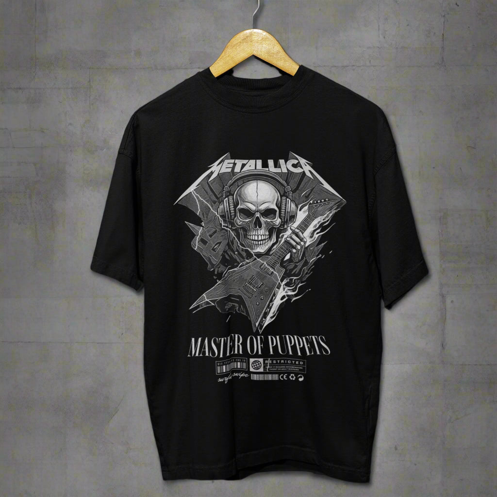 Black Oversized Tee | Metallic Design | Rock & Roll