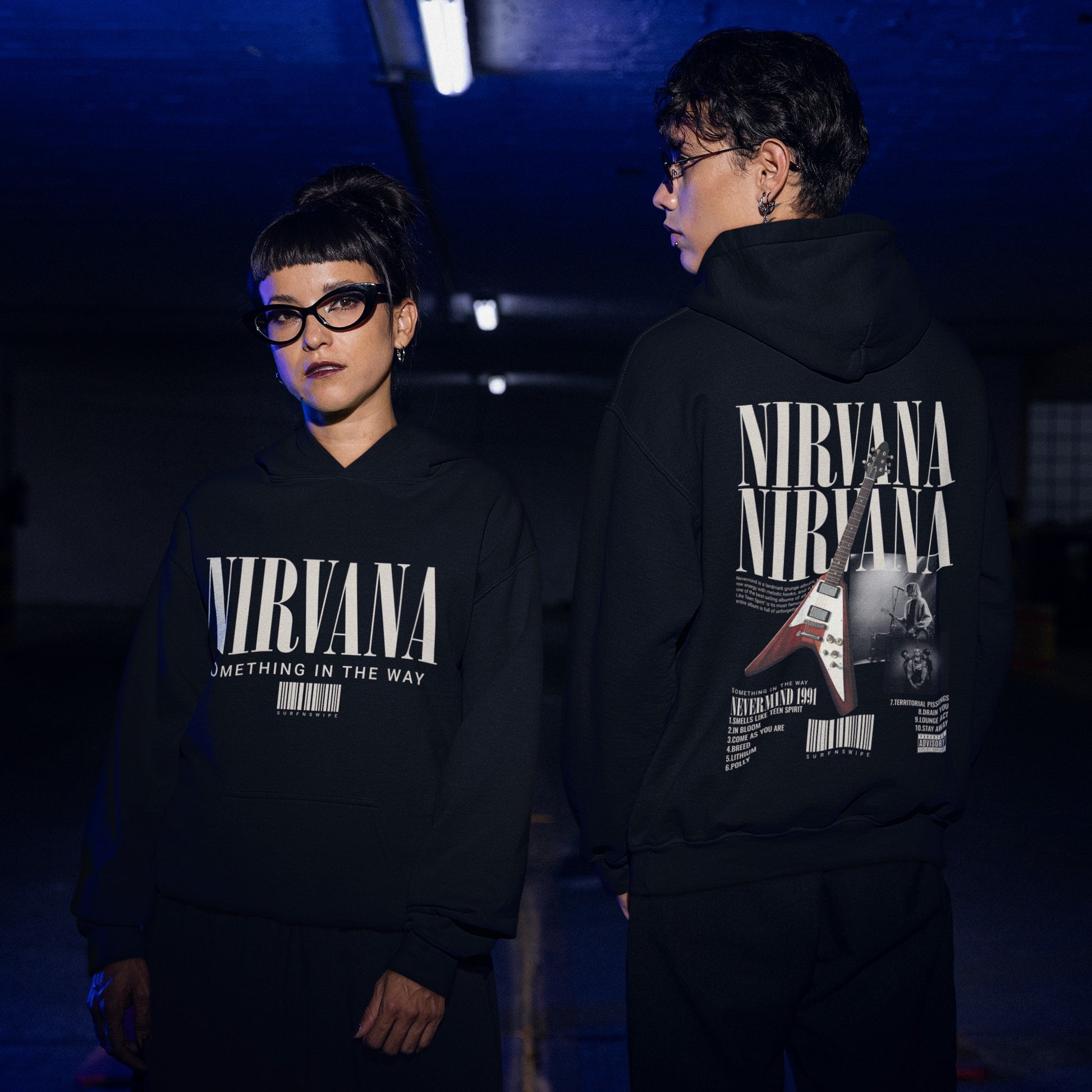 Classic Black Unisex Oversized Hoodie with Nirvana  Graphic