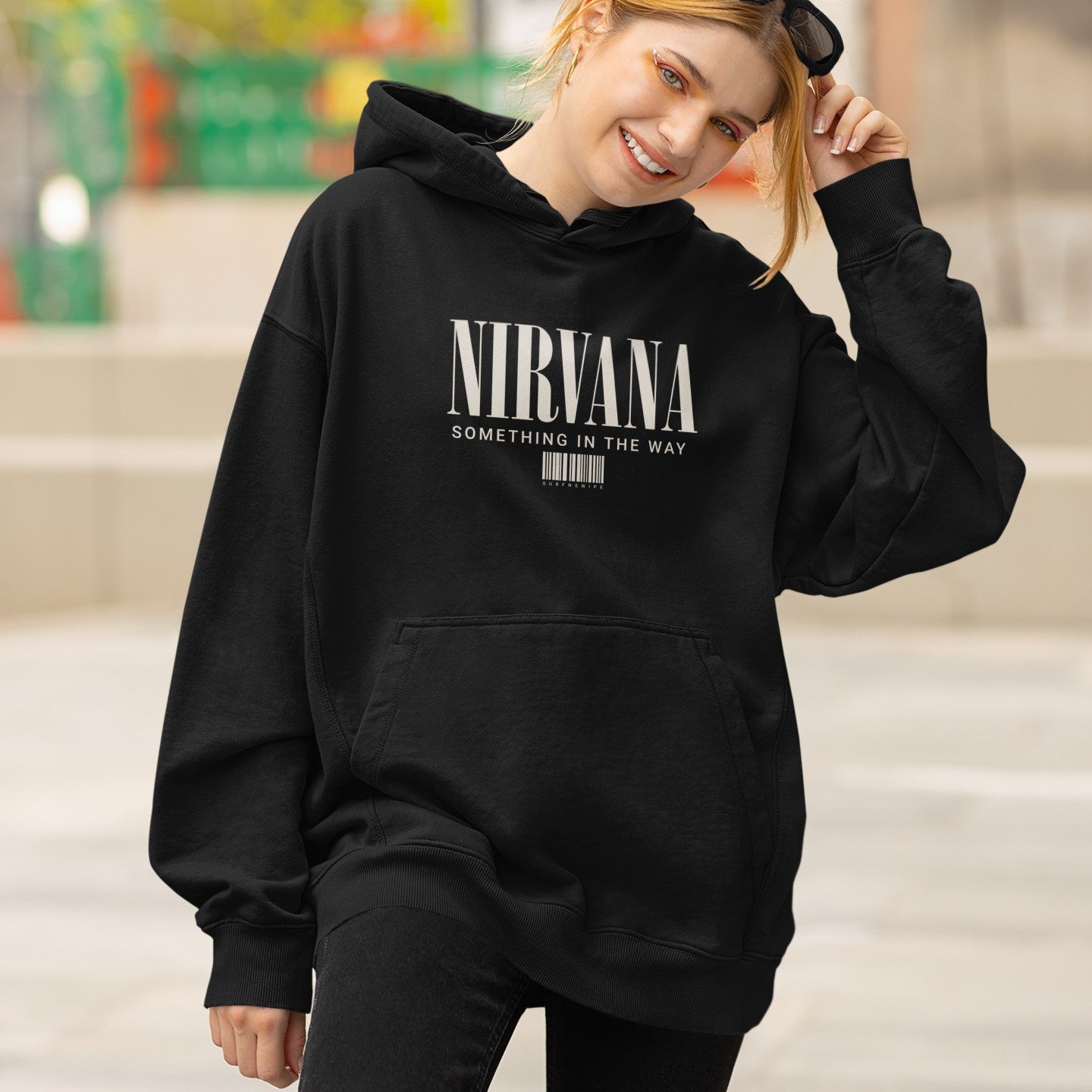 Classic Black Unisex Oversized Hoodie with Nirvana  Graphic