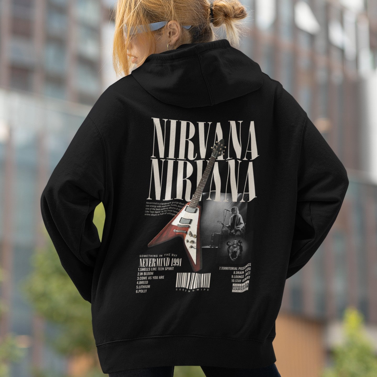 Classic Black Unisex Oversized Hoodie with Nirvana  Graphic
