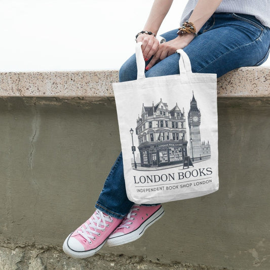 London Books Printed White Canvas Shoulder Bag