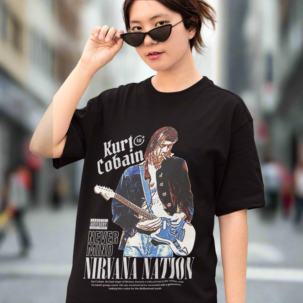Nirvana Fan Essential Kurt Cobain Artwork on Premium Oversized Tee