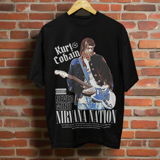 Nirvana Fan Essential Kurt Cobain Artwork on Premium Oversized Tee