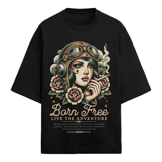 Retro Tattoo Born Free Tee - Vintage Aviator  Design