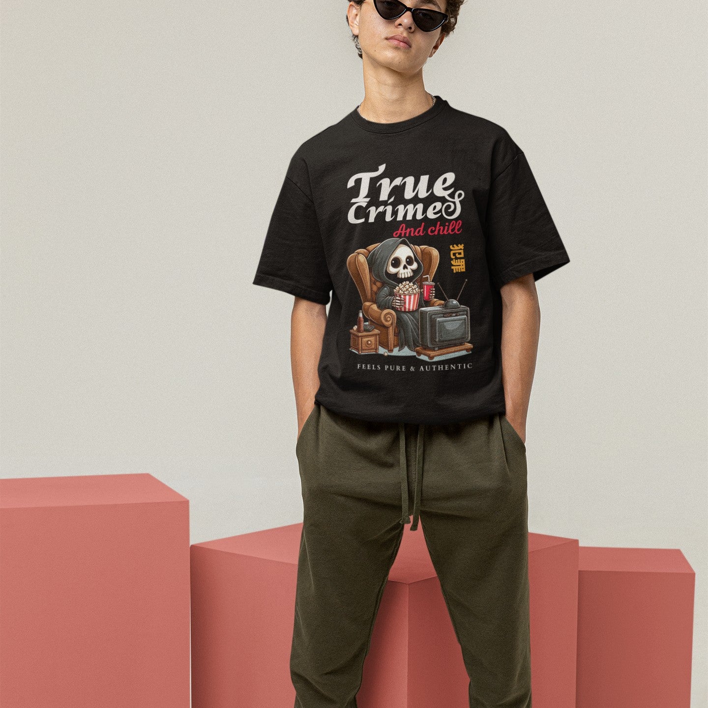 True Crimes & Chill Printed  Unisex Oversize Cotton Tee
