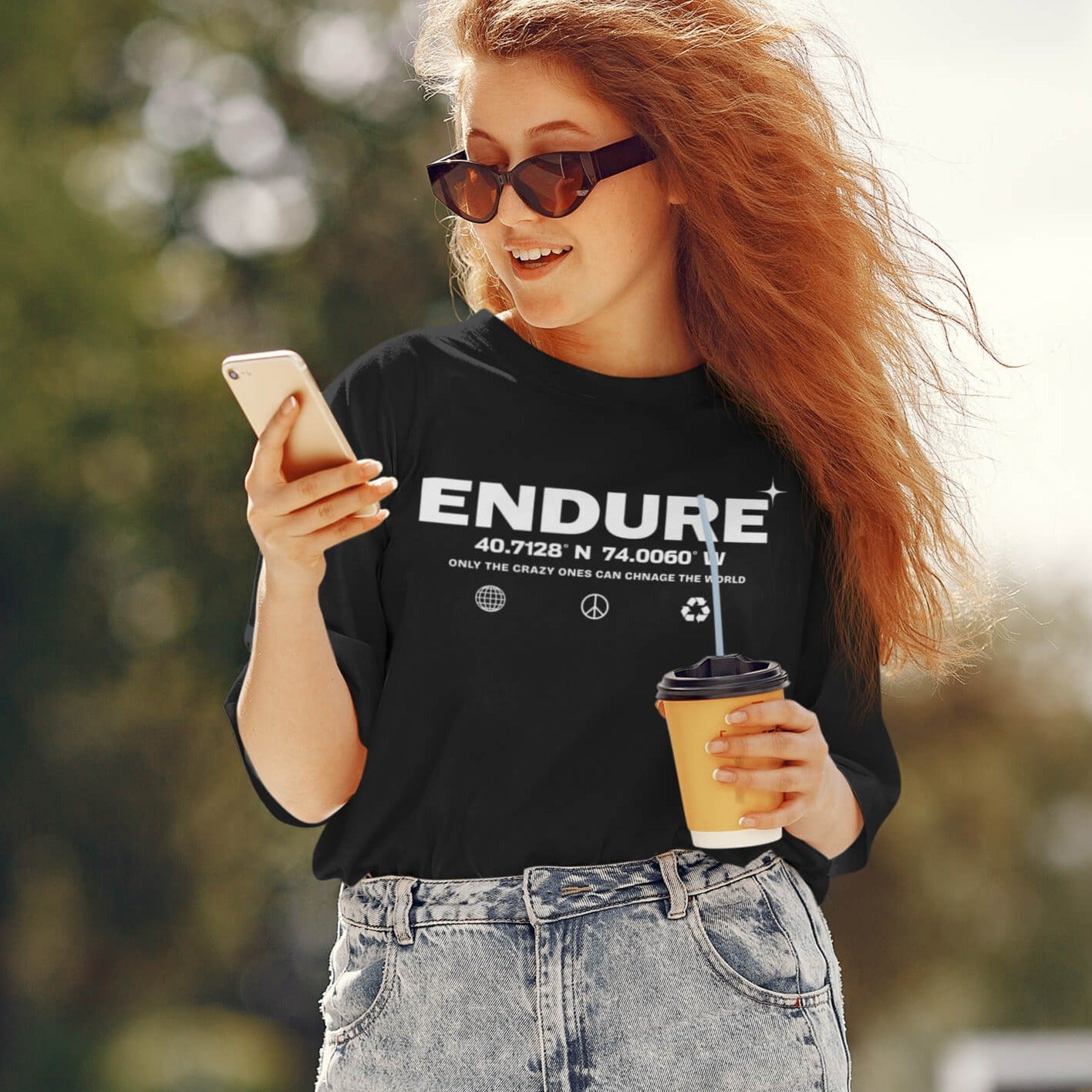 WomenTypographyPrintedRoundNeckOversizedCottonT-shirt