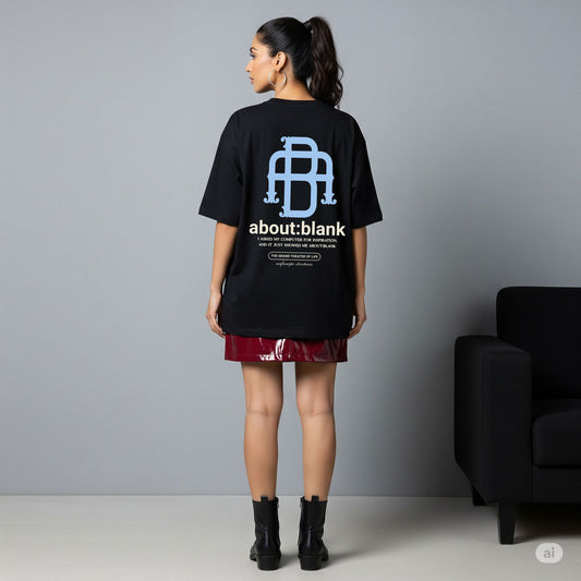 Oversized "about:blank" Graphic T-Shirt - Black Streetwear Tee