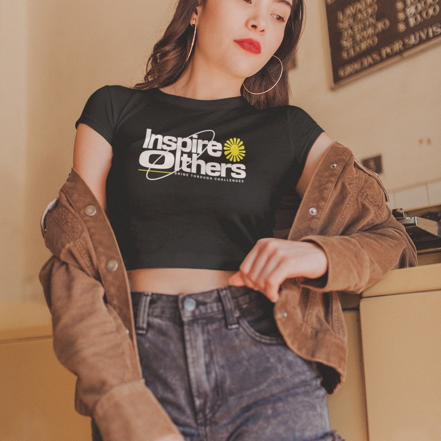 Typography Printed Round neck Cotton Crop Top