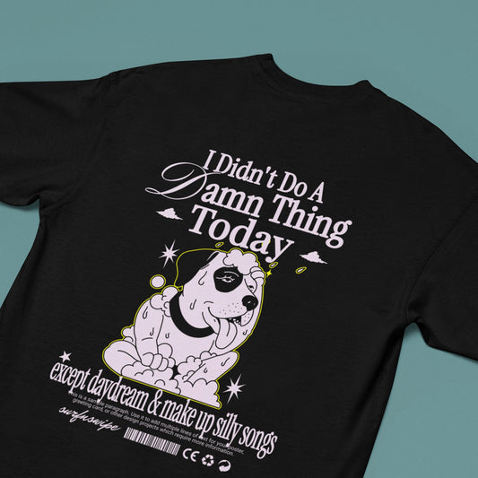 Lazy Day Vibes Oversized Cotton Black T-shirt