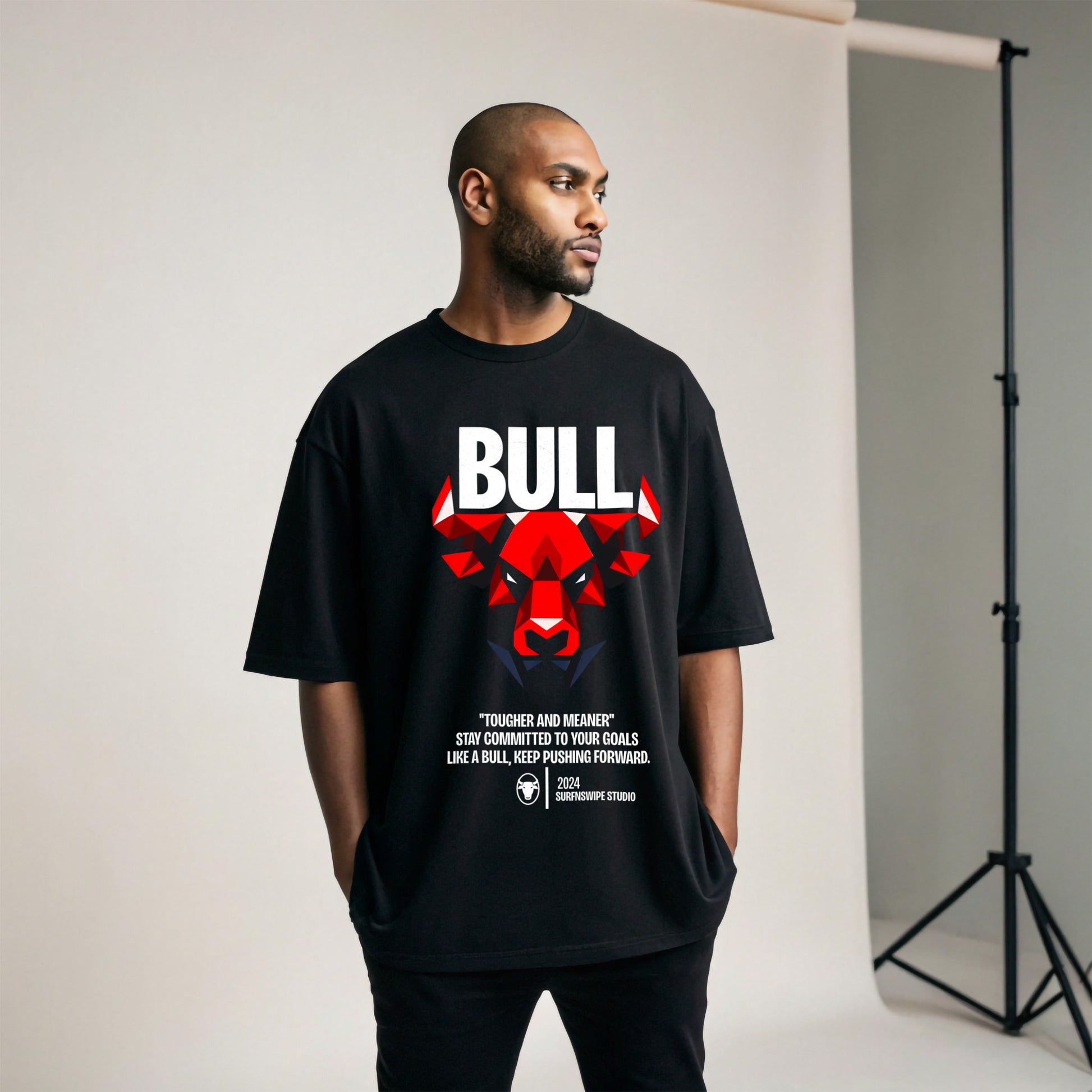 black Bull Strong T-Shirt with geometric bull graphic