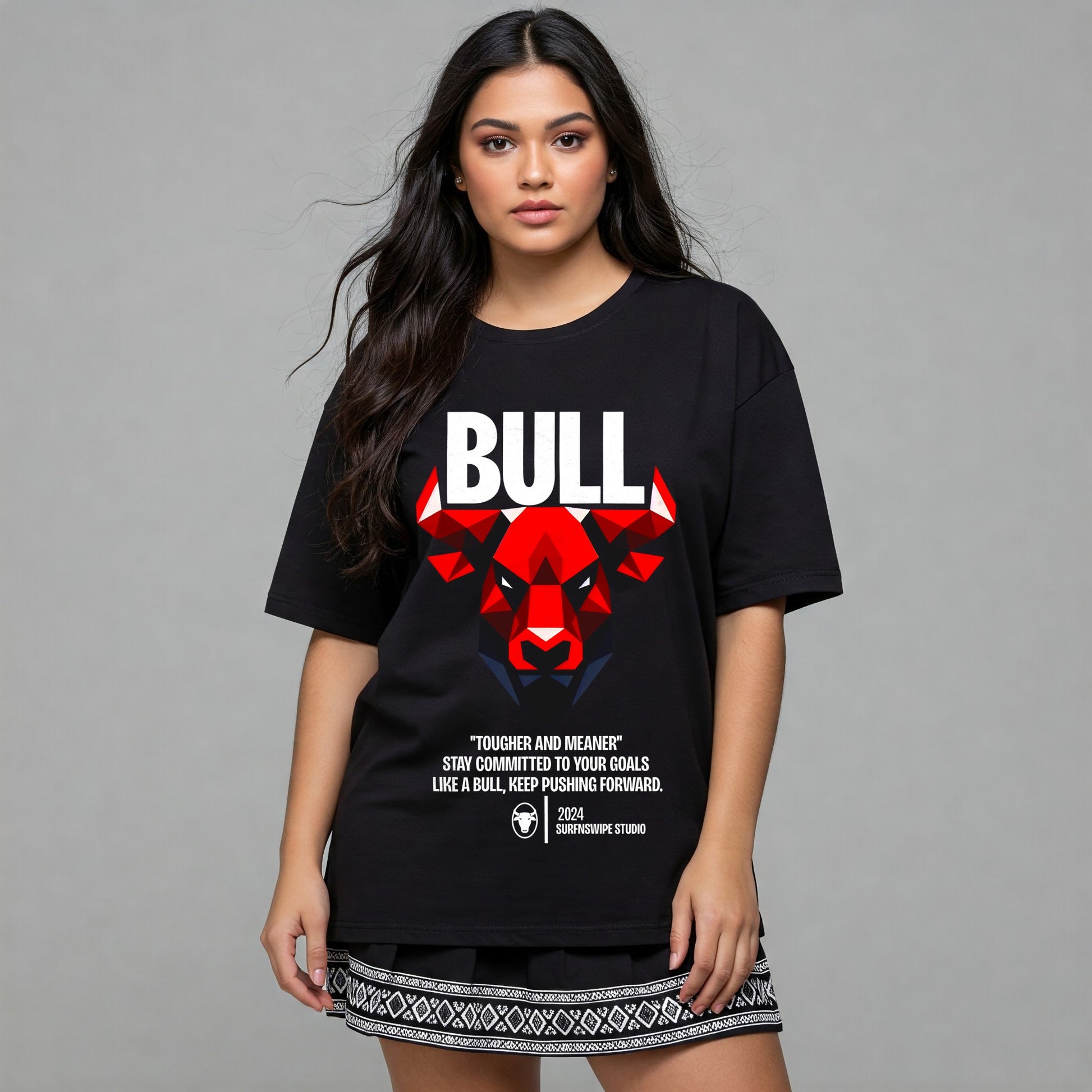 black Bull Strong T-Shirt with geometric bull graphic