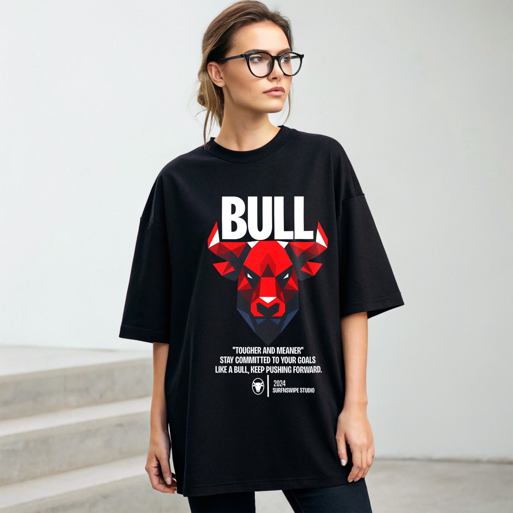 black Bull Strong T-Shirt with geometric bull graphic