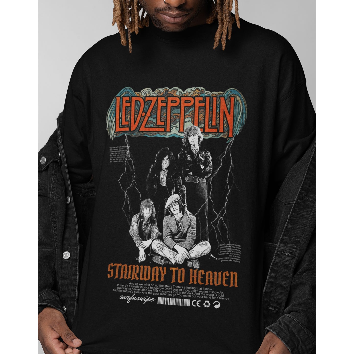 Unisex Black Led Zeppelin Oversized T-Shirt