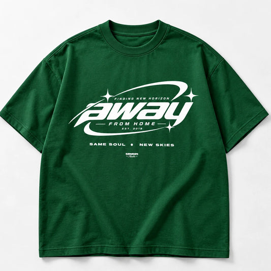 Bottle green Away From Home oversized T-shirt laid flat