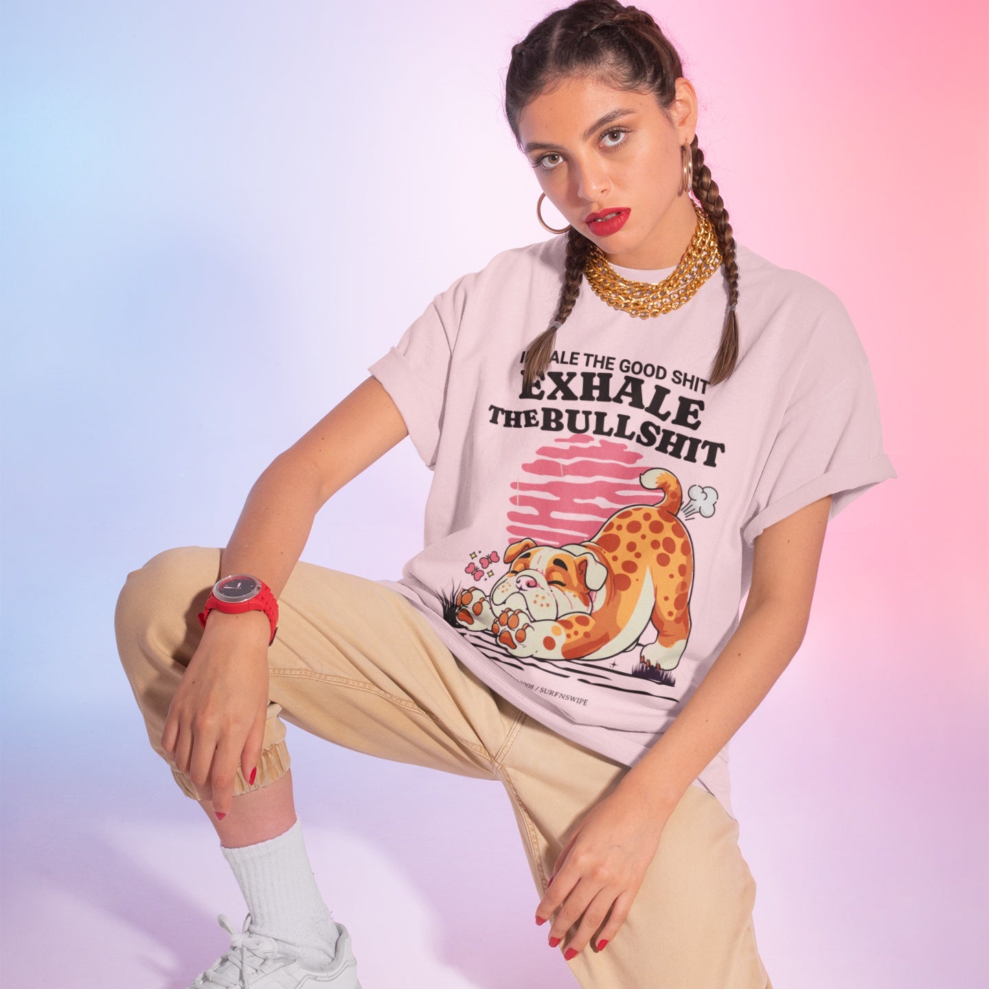 Inhale the Good Shit, Exhale the Bullshit Funny Women’s Oversized T-Shirt