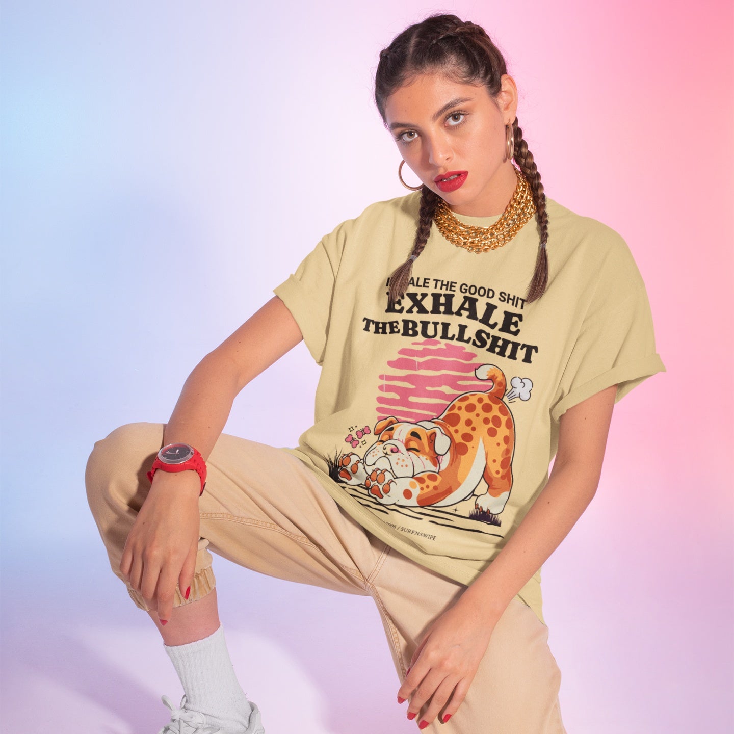 Inhale the Good Shit, Exhale the Bullshit Funny Women’s Oversized T-Shirt