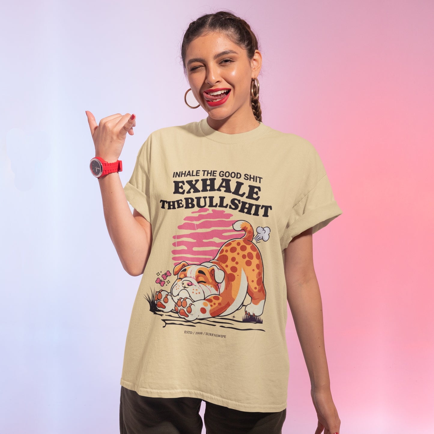 Inhale the Good Shit, Exhale the Bullshit Funny Women’s Oversized T-Shirt