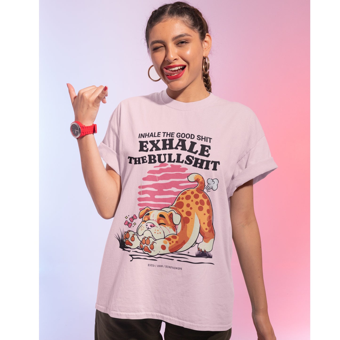 Inhale the Good Shit, Exhale the Bullshit Funny Women’s Oversized T-Shirt
