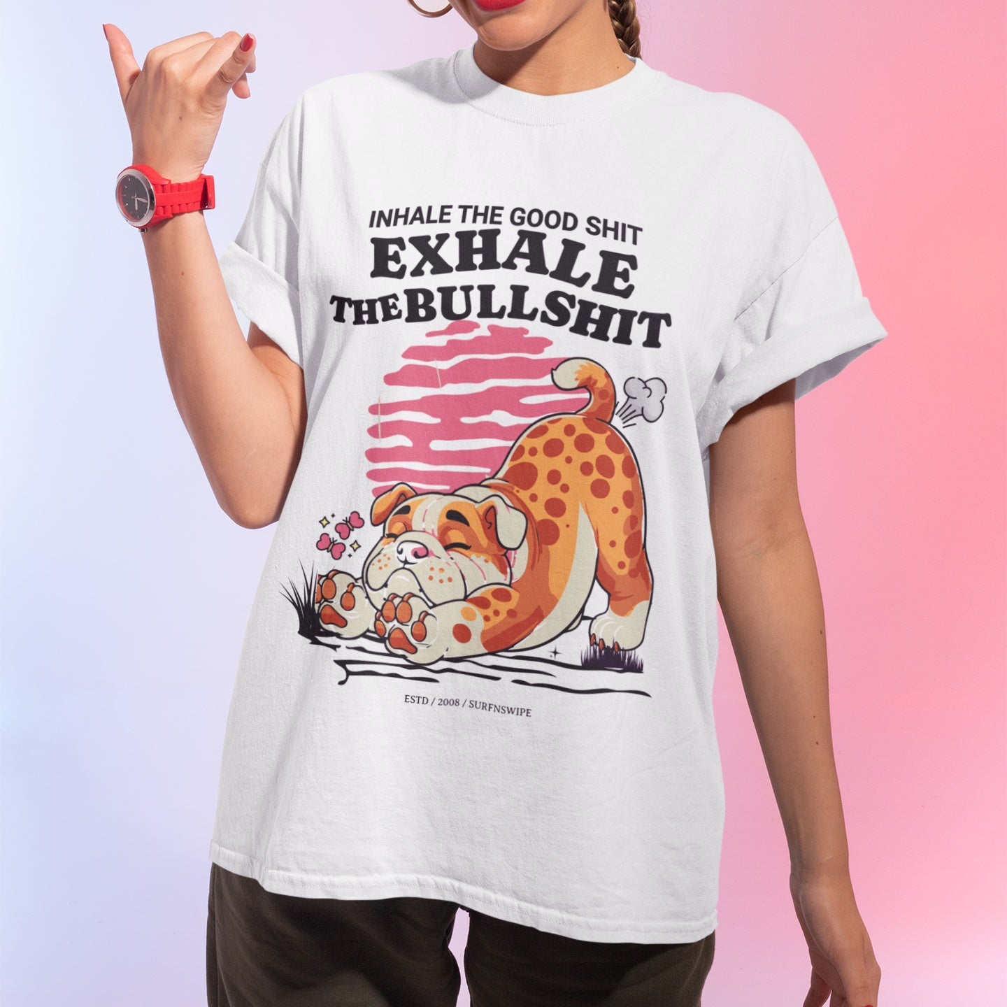 Inhale the Good Shit, Exhale the Bullshit Funny Women’s Oversized T-Shirt