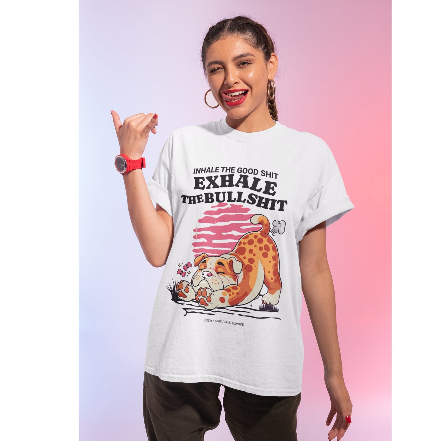 Inhale the Good Shit, Exhale the Bullshit Funny Women’s Oversized T-Shirt
