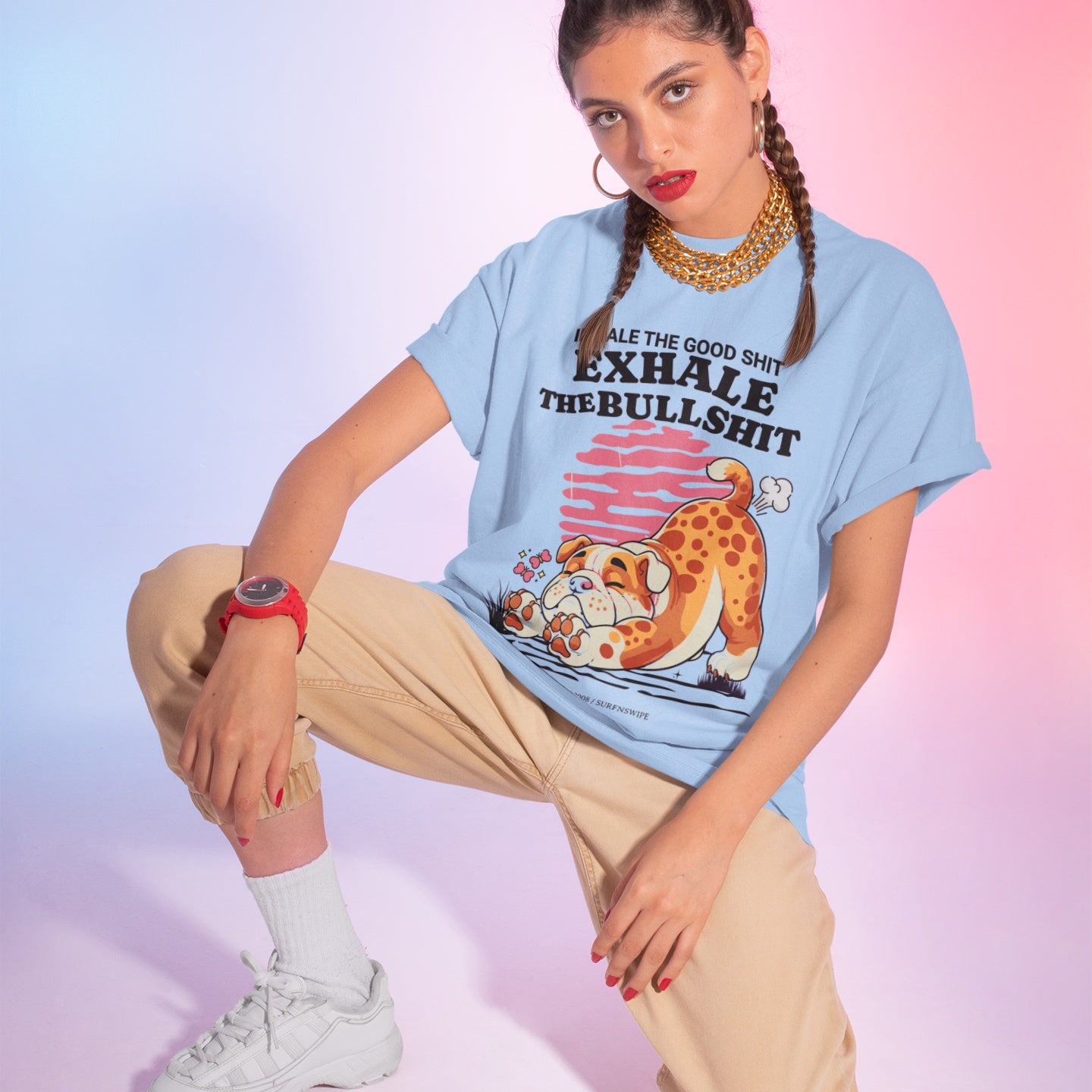 Inhale the Good Shit, Exhale the Bullshit Funny Women’s Oversized T-Shirt