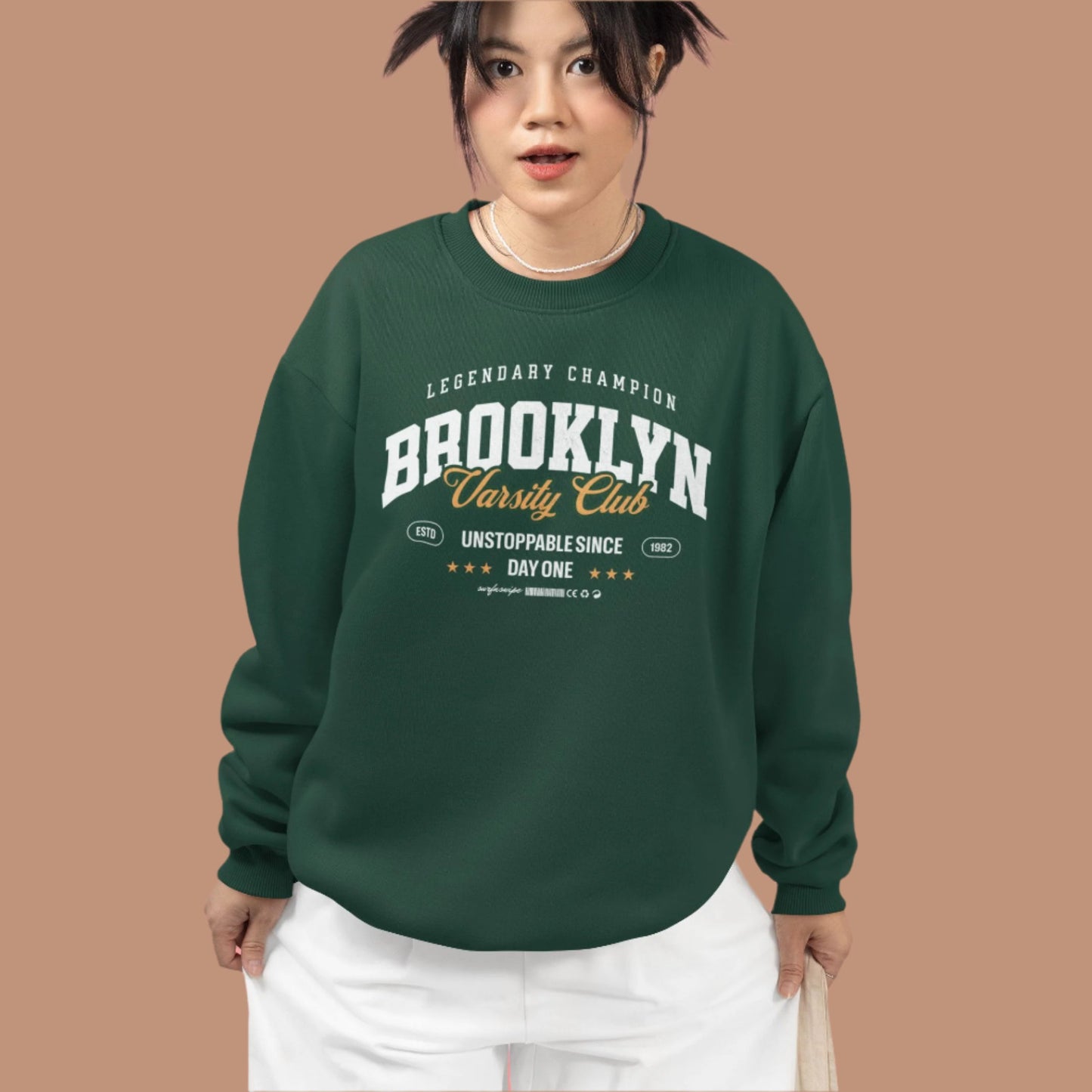 Oversized Brooklyn Varsity Club Green Sweatshirt