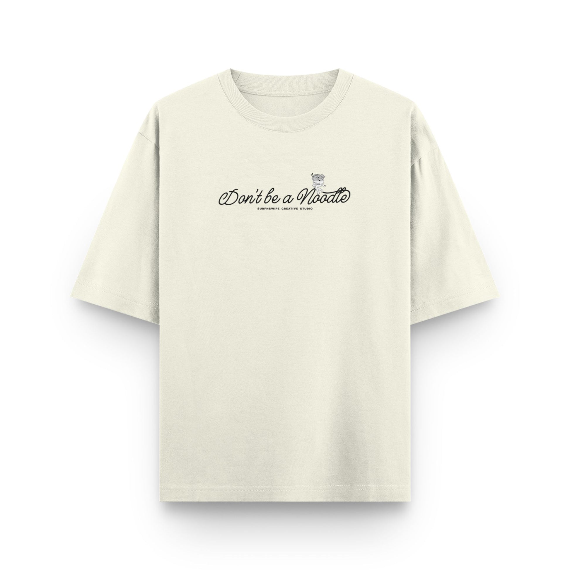 Beige t-shirt with text on a white background