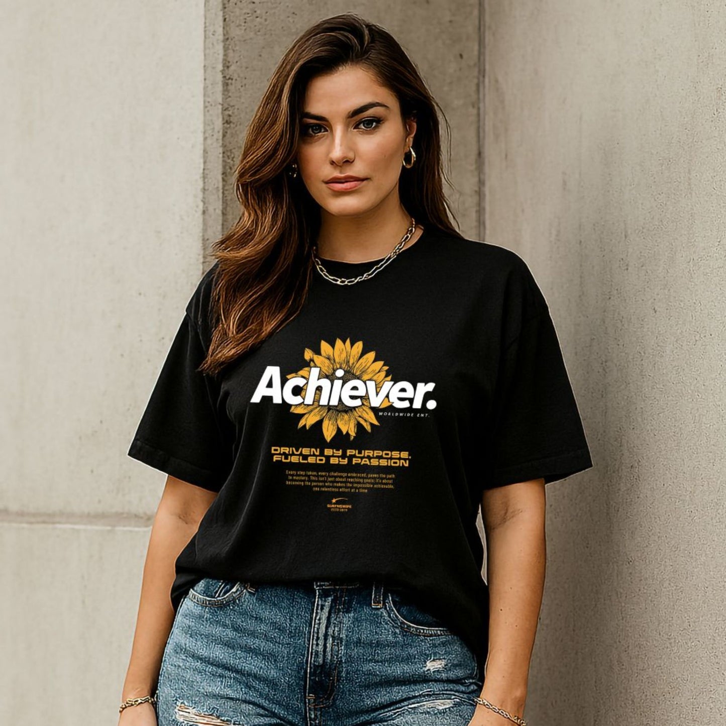 Achiever Sunflower Graphic Oversized T-Shirt
