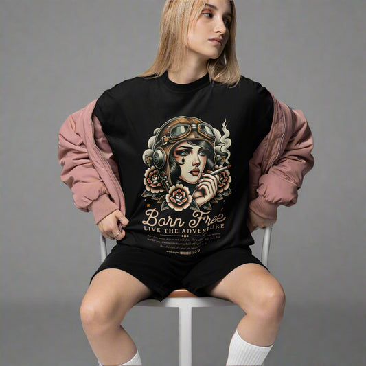 Retro Tattoo Born Free Tee - Vintage Aviator  Design