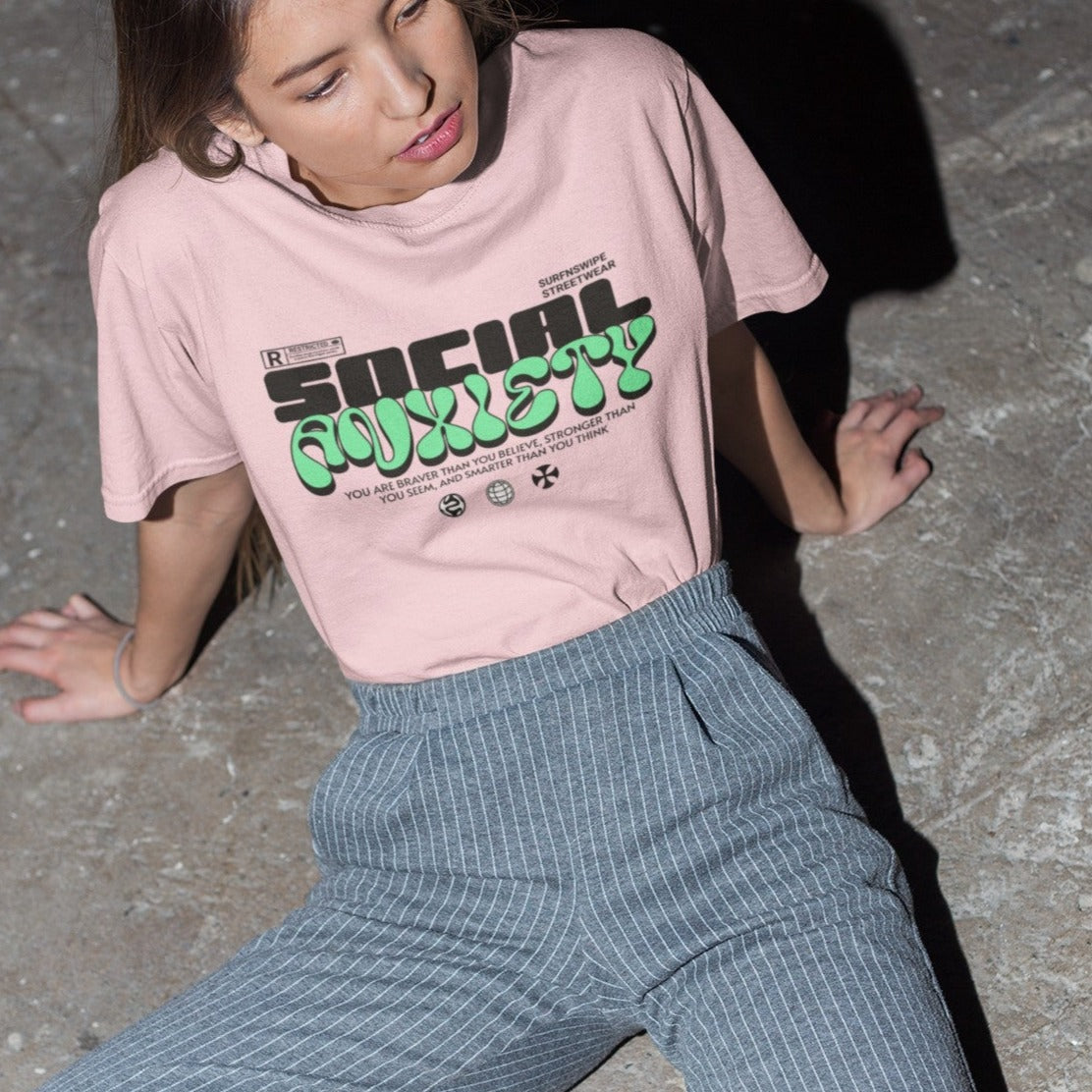 Oversized Cotton Comfy  Social Anxiety Typographic Tee