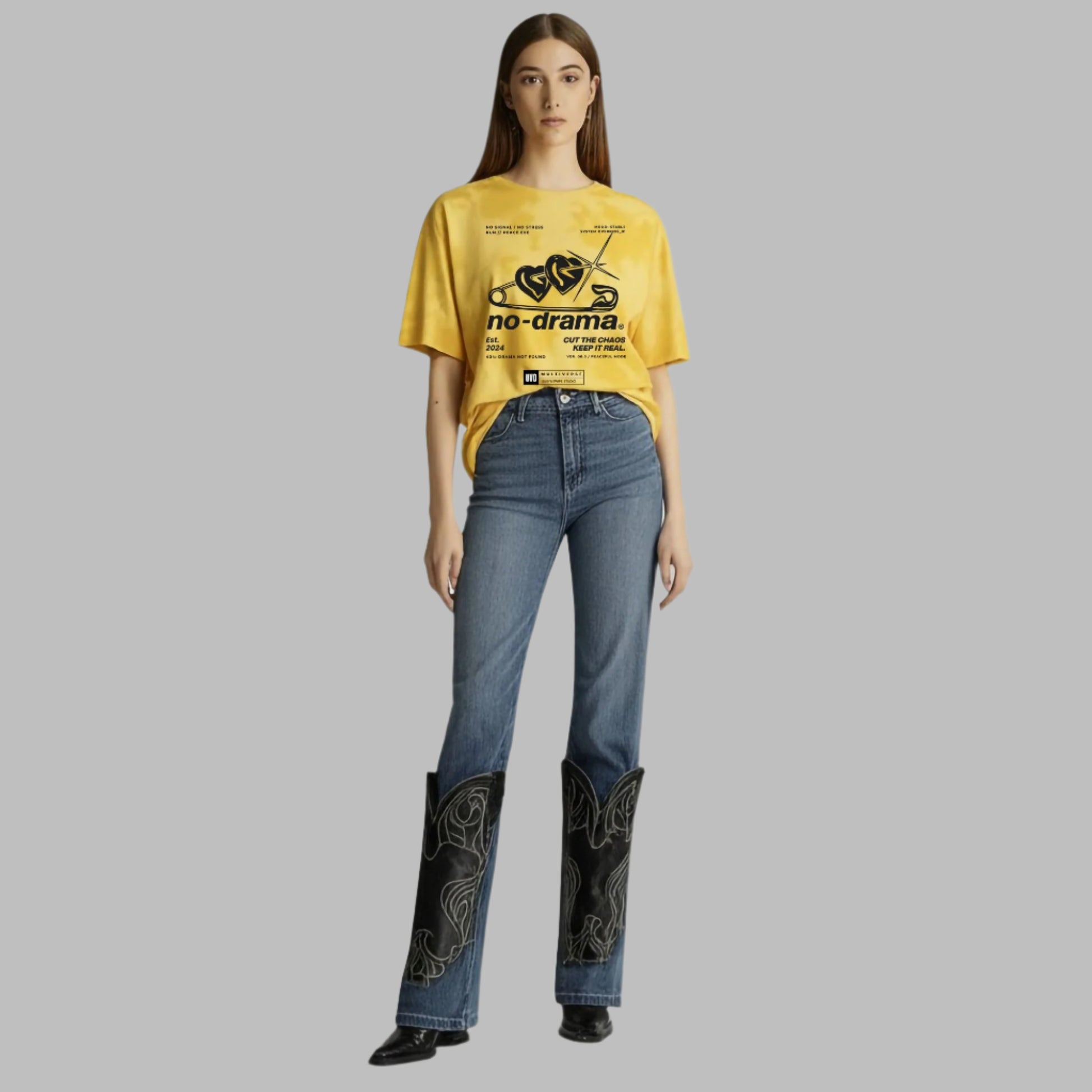 No-Drama tie-dye t-shirt in vintage yellow