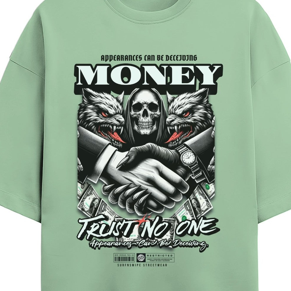 Unisex Terry Oversize Trust No One Money T-Shirt