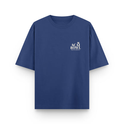 Blue t-shirt with 'Acai Bowl' logo on a white background
