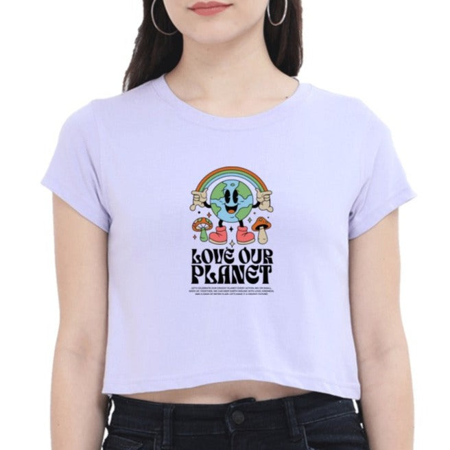 Love Our Planet Printed  Round neck Cotton Crop Top