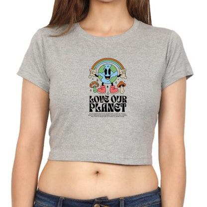 Love Our Planet Printed  Round neck Cotton Crop Top