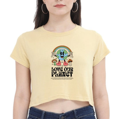 Love Our Planet Printed  Round neck Cotton Crop Top