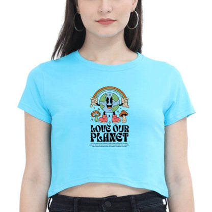 Love Our Planet Printed  Round neck Cotton Crop Top