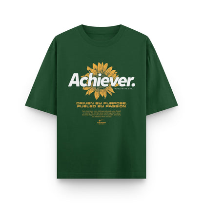 Green t-shirt with sunflower graphic and text on a white background