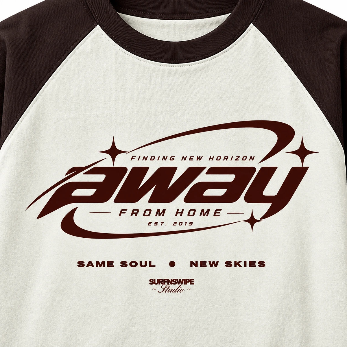 Close up Away From Home oversized classic t-shirt in maroon and off white,