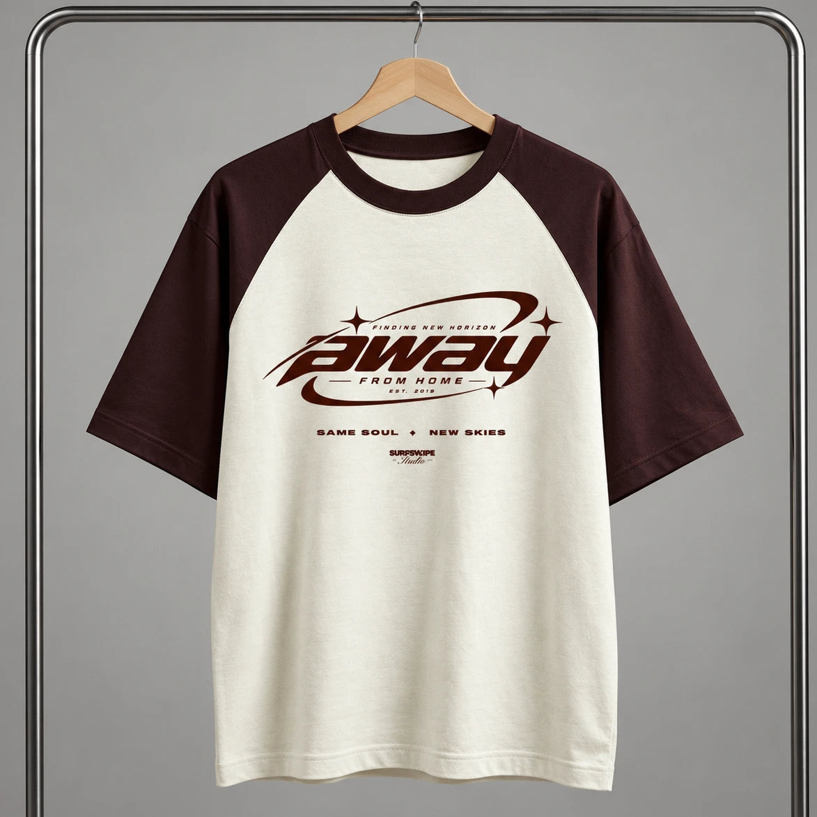 Away From Home oversized colour block t-shirt in maroon and off white, alternate view