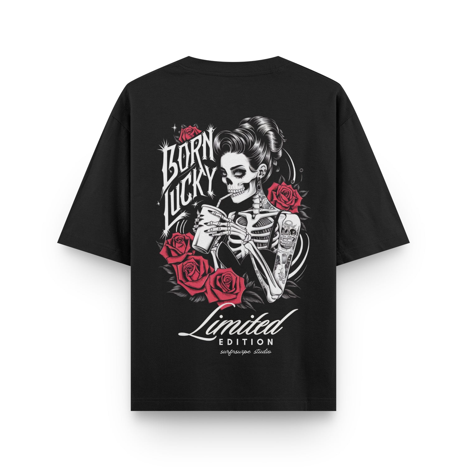 Born Lucky Rose & Skeleton T-Shirt