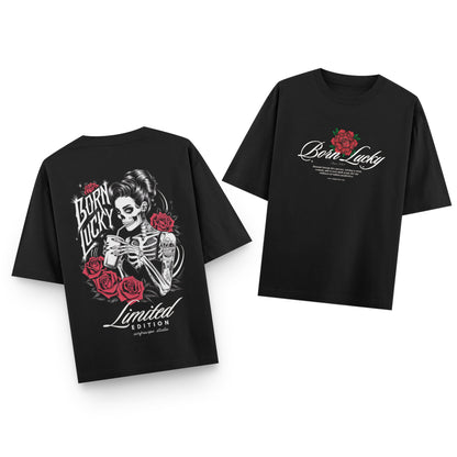 Born Lucky Rose & Skeleton T-Shirt