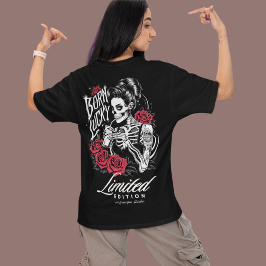 Born Lucky Rose & Skeleton T-Shirt