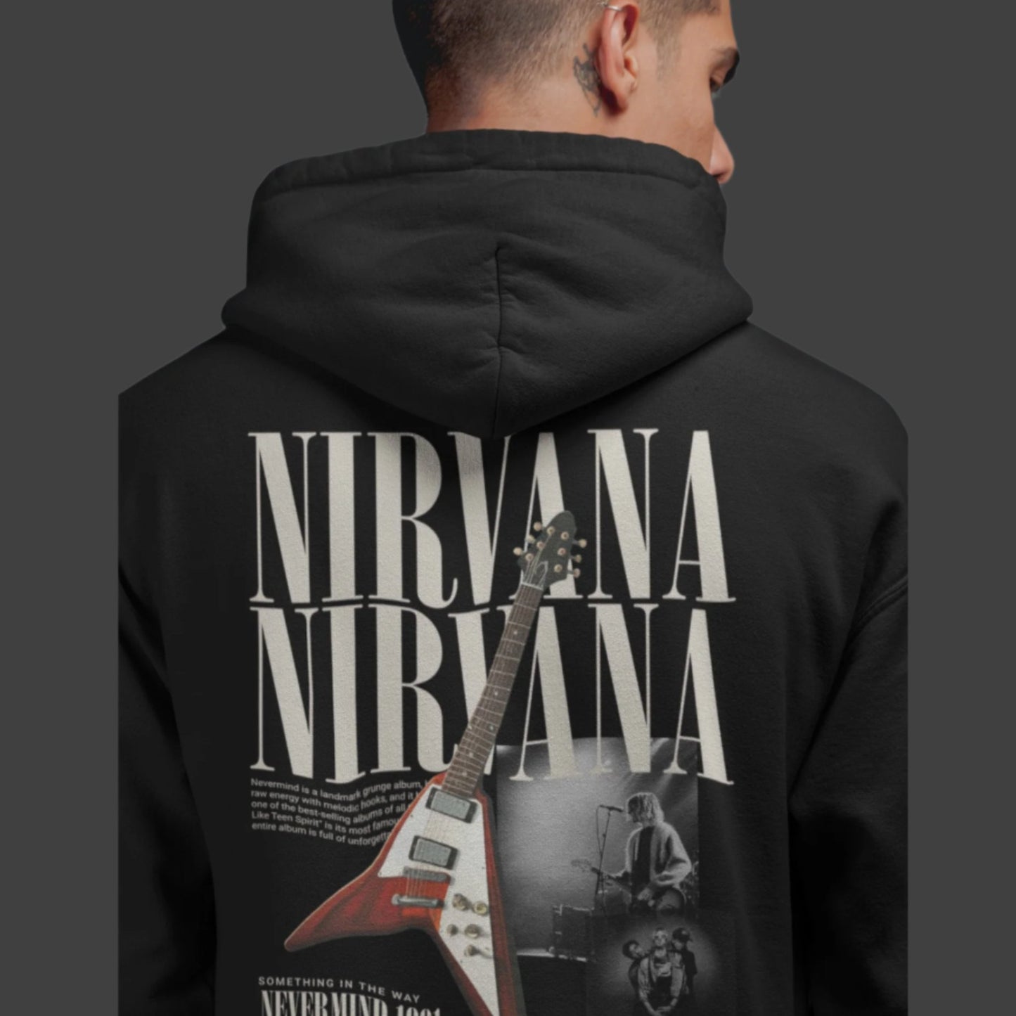 Classic Black Unisex Oversized Hoodie with Nirvana  Graphic