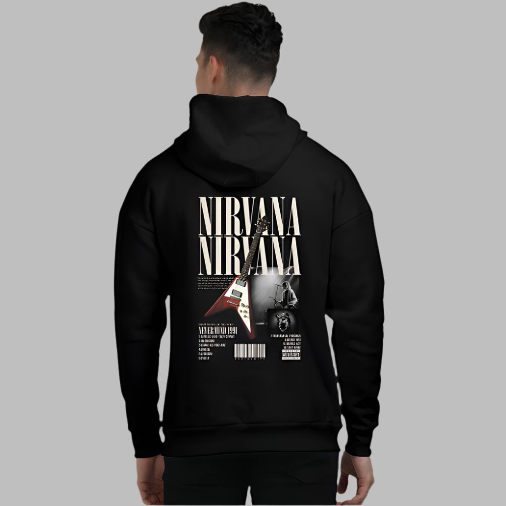 Classic Black Unisex Oversized Hoodie with Nirvana  Graphic